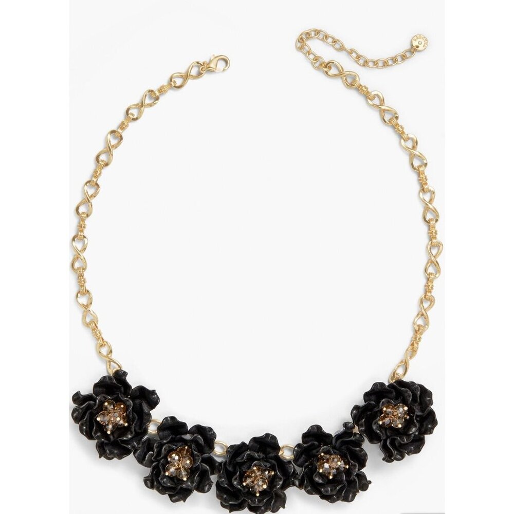 NWT Talbots Black Flower CZ Bead Gold Chain Statement Necklace 19"-22" MSRP $90